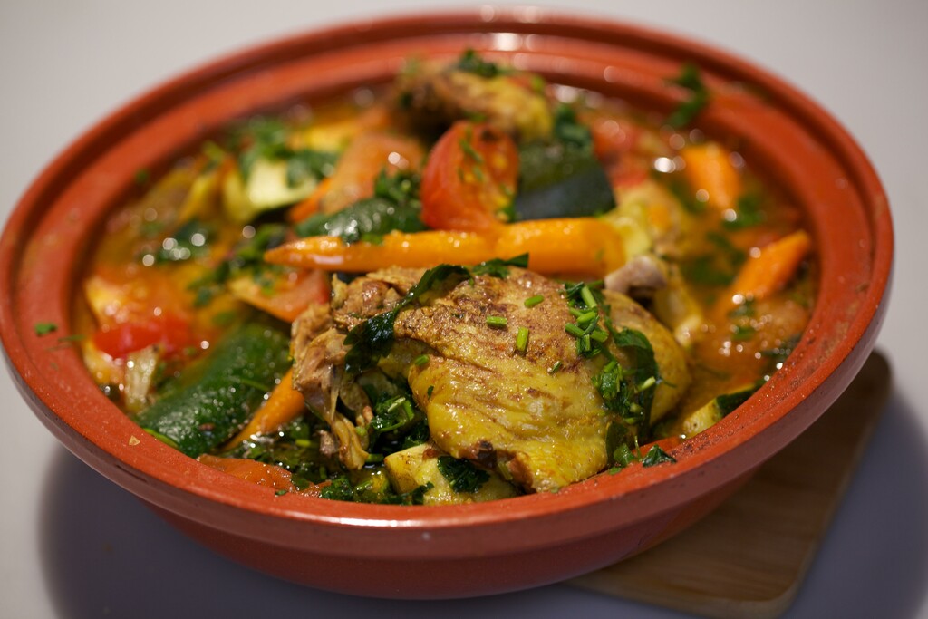 Kiptajine met wortel en courgette & Tajine met gamba’s